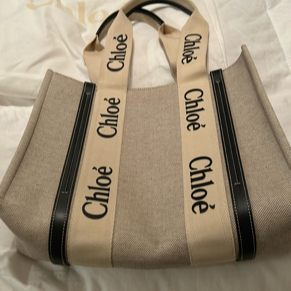 Chloe Beige and Black Tote Bag
